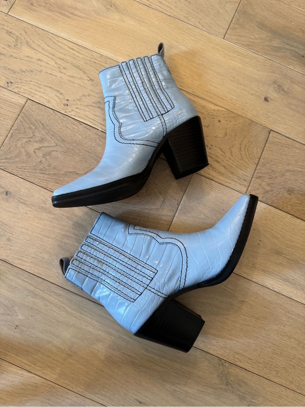 Steve Madden Light Blue Croc-Embossed Western Ankle Boots